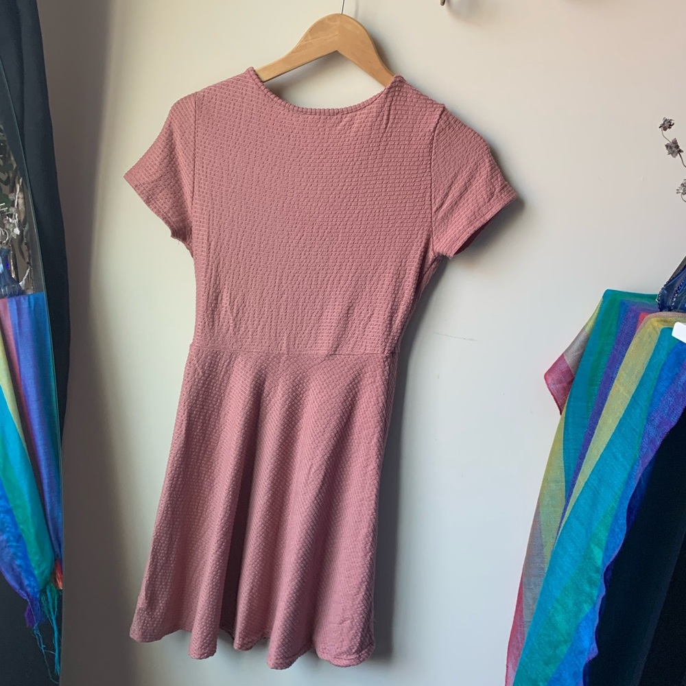 Dusty Rose Soft Pink Faux-Wrap Mini Dress - Picture 6 of 7